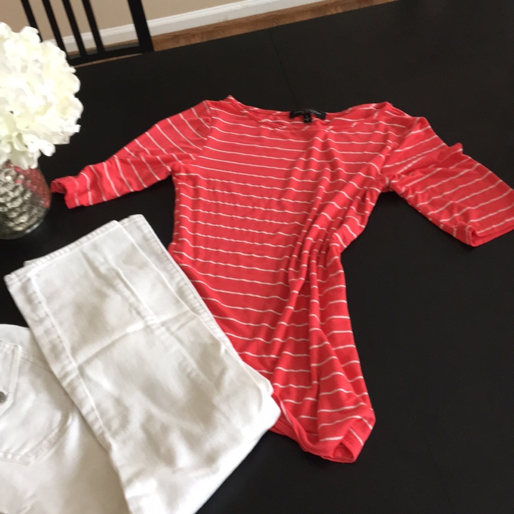 Classy red/coral striped top
